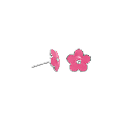 Flower Daisy enamel stud earrings pair pink petals with silver-tone setting on Tampa Home & Garden Store