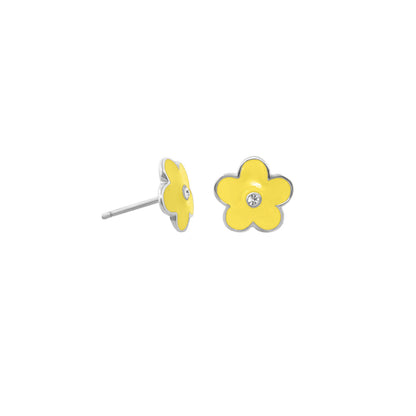 Flower Girl Daisy enamel stud earrings pair, yellow with crystal center, by Lauren G Adams on Tampa Home & Garden Store