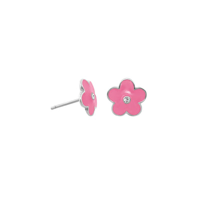 Flower Girl Daisy Earrings enamel pink stud with crystal center by Lauren G Adams, girls' collection earrings on Tampa Home & Garden Store