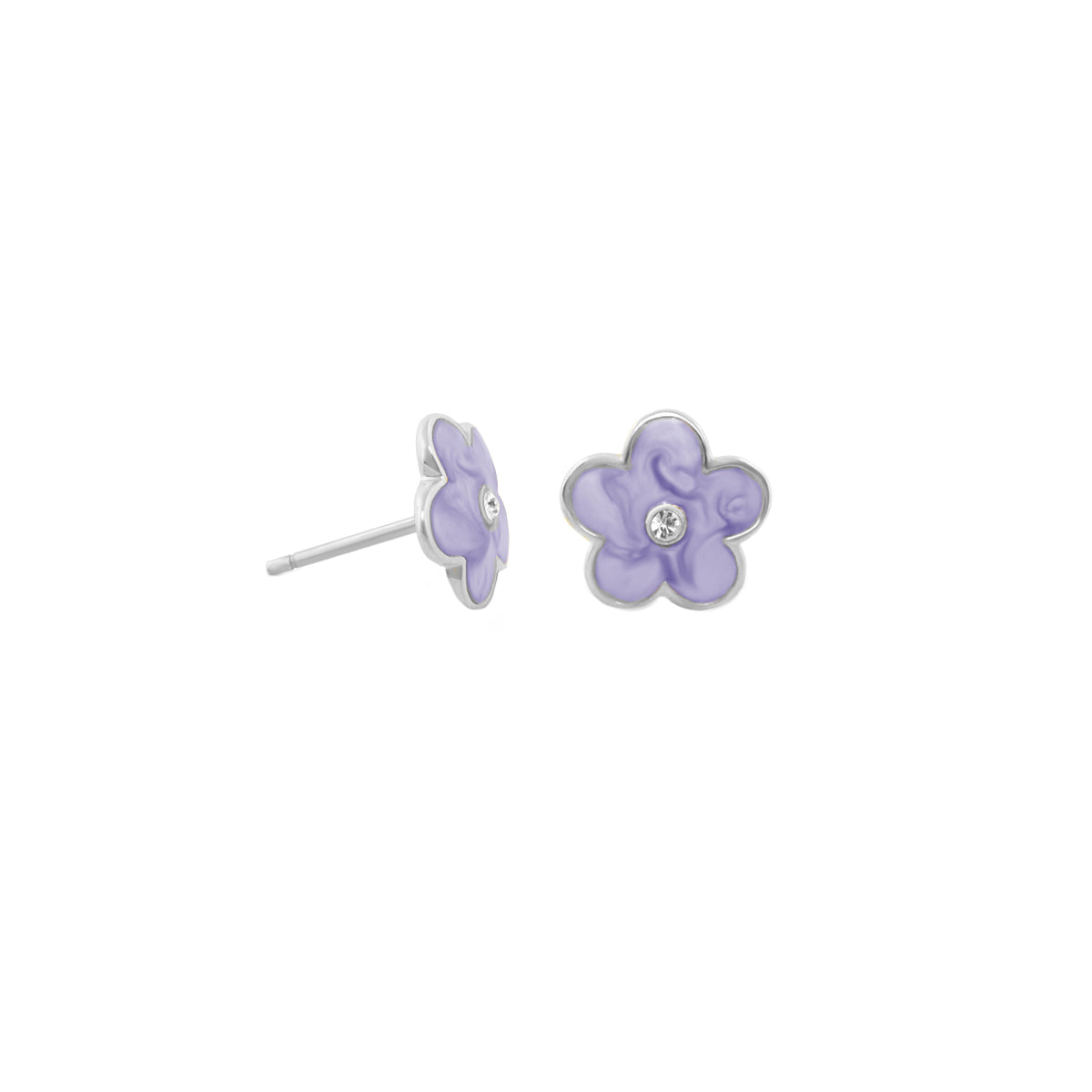 Flower Girl Daisy Earrings enamel stud pair in lavender with crystal centers, Lauren G Adams on Tampa Home & Garden Store