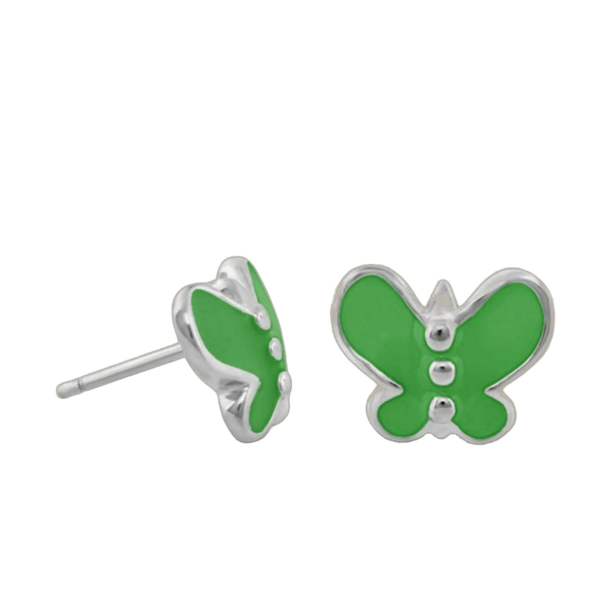 Petite Butterfly Earrings Lauren G Adams; silver-tone green enamel butterfly studs for girls on Tampa Home & Garden Store