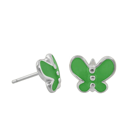 Petite Butterfly Earrings Lauren G Adams; silver-tone green enamel butterfly studs for girls on Tampa Home & Garden Store
