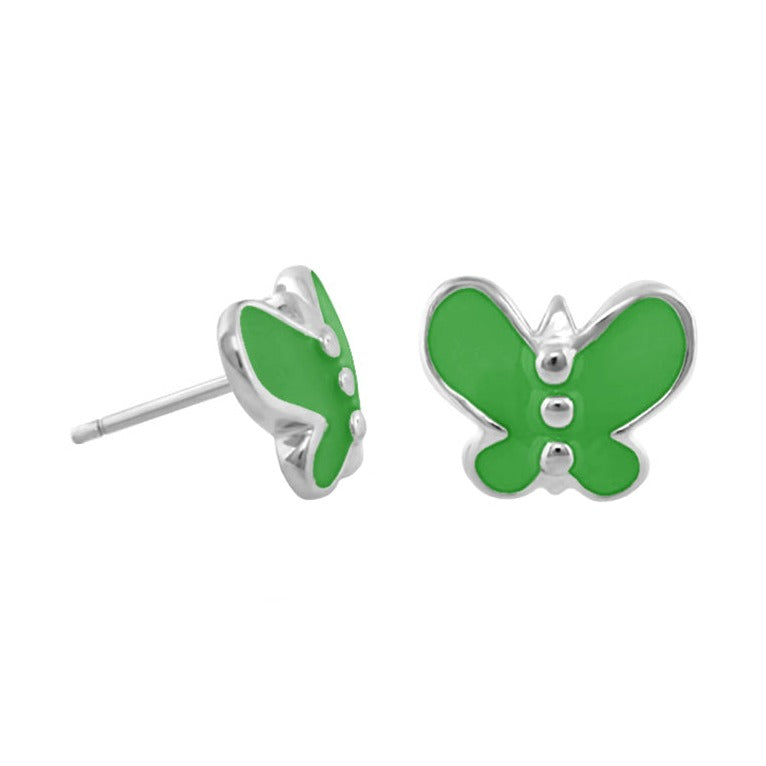 Petite Butterfly Earrings, green enamel butterfly studs in silver-tone, Lauren G Adams, 2pc on Tampa Home & Garden Store