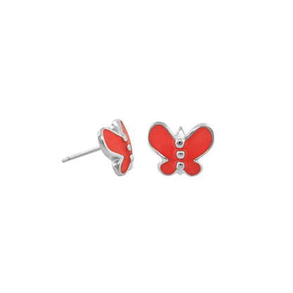 Petite Butterfly Earrings by Lauren G Adams; red enamel butterfly studs with silver trim on Tampa Home & Garden Store