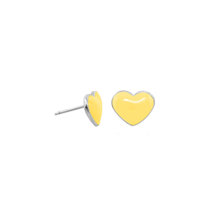 Enamel Heart Stud Earrings pair yellow enamel heart in silver-tone setting Lauren G Adams on Tampa Home & Garden Store