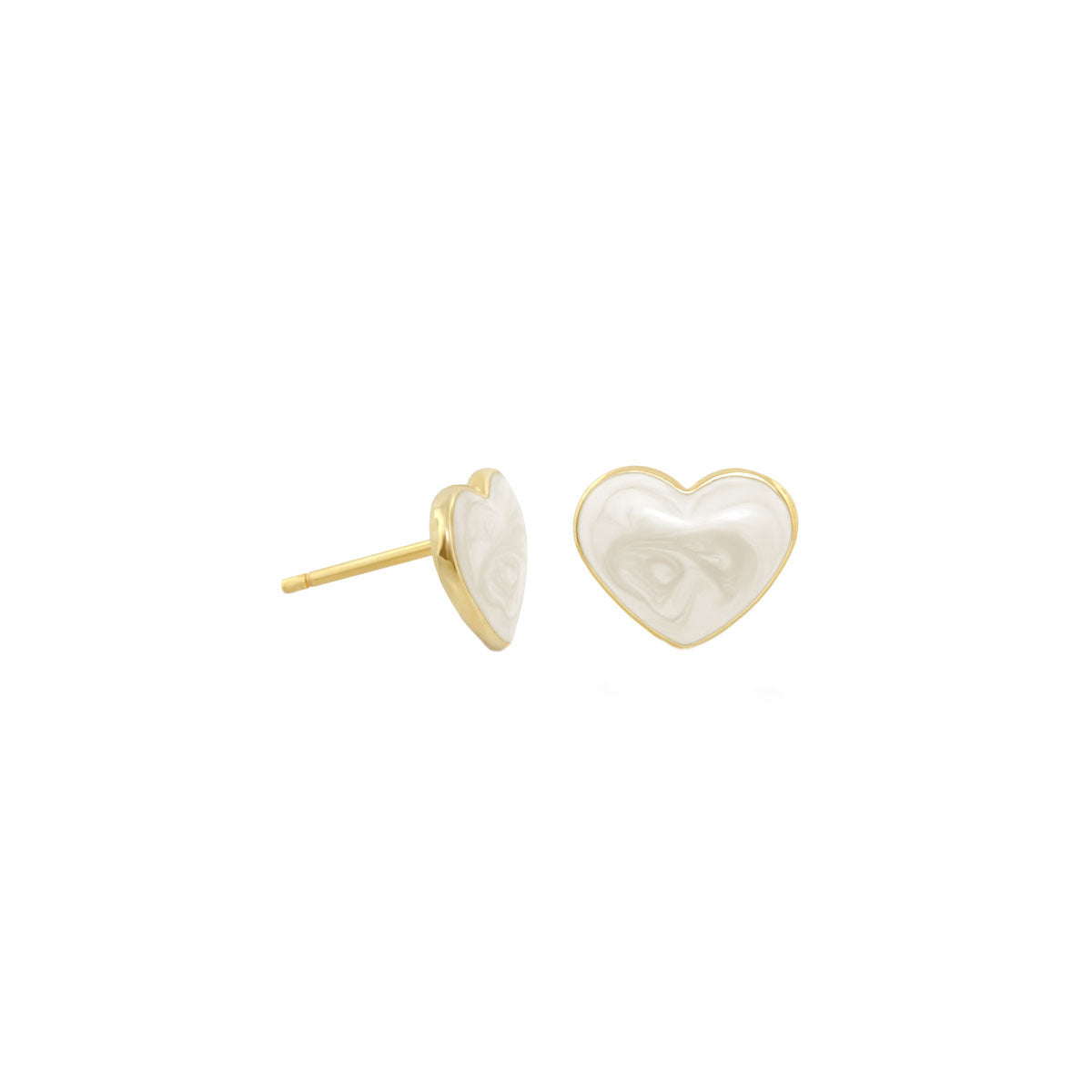 Enamel Heart Stud Earrings pair gold-tone bezel white enamel Lauren G Adams Girl's Collection on Tampa Home & Garden Store