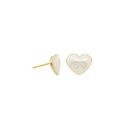 Enamel Heart Stud Earrings pair gold-tone bezel white enamel Lauren G Adams Girl's Collection on Tampa Home & Garden Store
