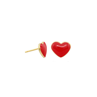 Enamel Heart Stud Earrings pair, red enamel hearts with gold trim, Lauren G Adams on Tampa Home & Garden Store