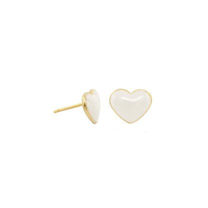 Enamel Heart Stud Earrings Lauren G Adams, white heart with gold-tone trim, girls on Tampa Home & Garden Store