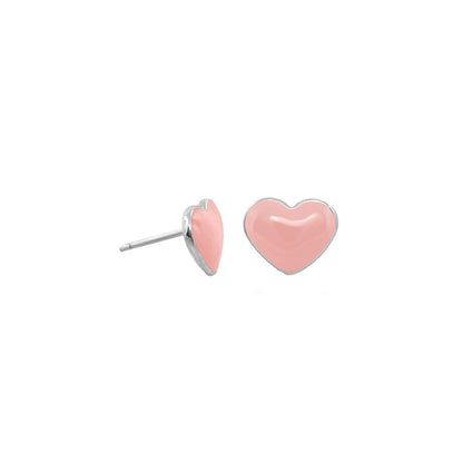 Enamel Heart Stud Earrings pair by Lauren G Adams, pink hearts with silver-tone setting on Tampa Home & Garden Store