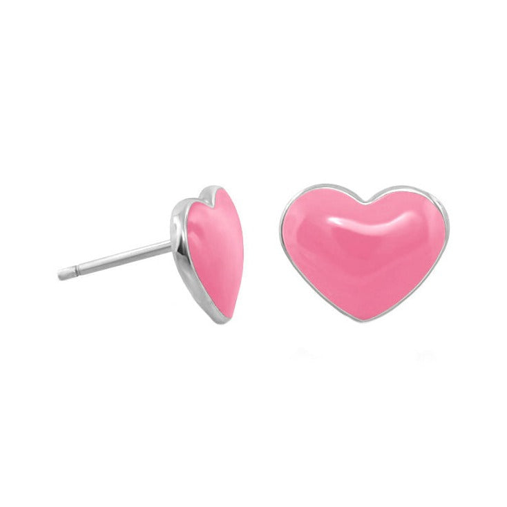 Enamel Heart Stud Earrings pink pair by Lauren G Adams, Girl's Collection on Tampa Home & Garden Store