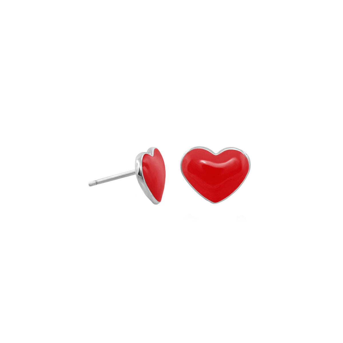 Enamel Heart Stud Earrings red enamel hearts with silver backs pair on Tampa Home & Garden Store