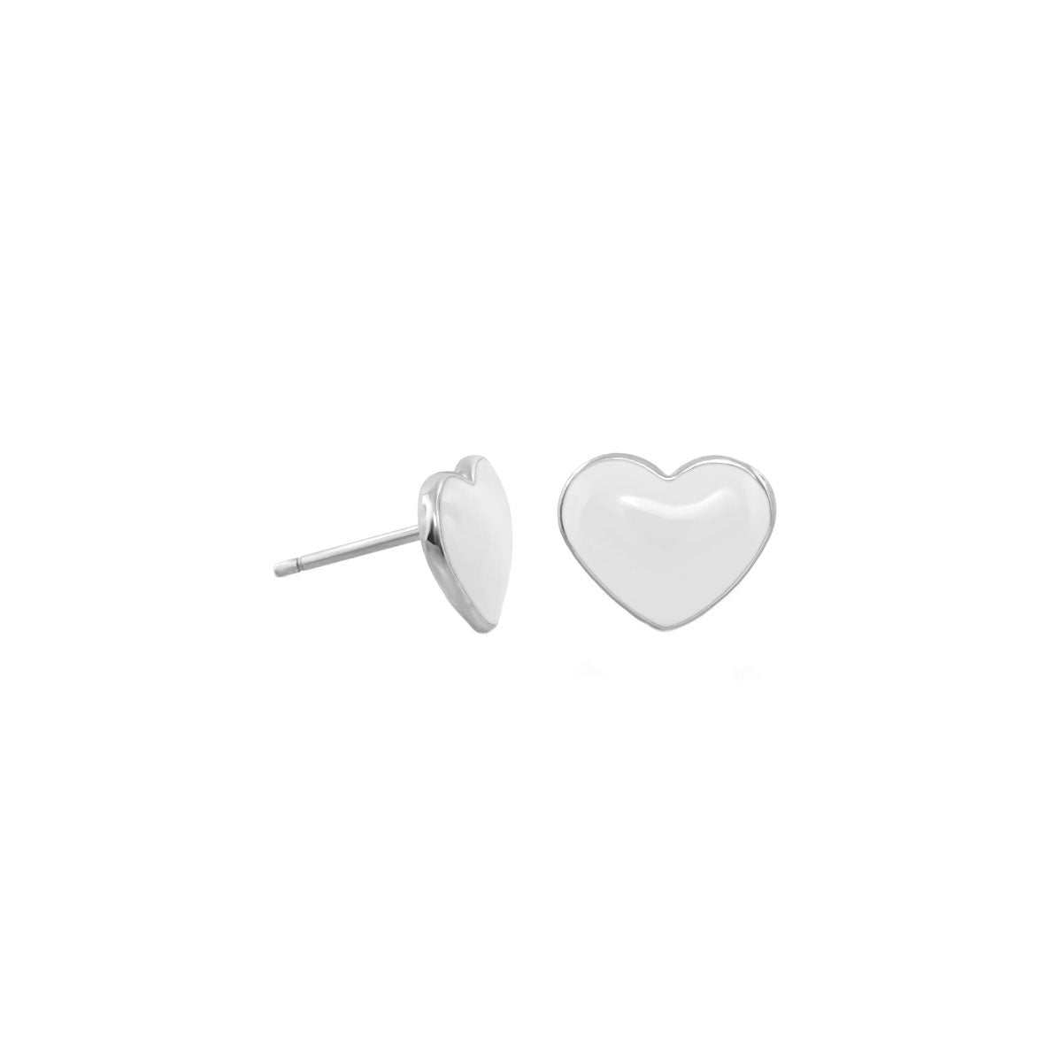 Pair of enamel heart stud earrings, silver-tone with white enamel, Lauren G Adams on Tampa Home & Garden Store