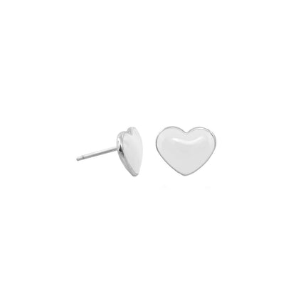 Pair of enamel heart stud earrings, silver-tone with white enamel, Lauren G Adams on Tampa Home & Garden Store