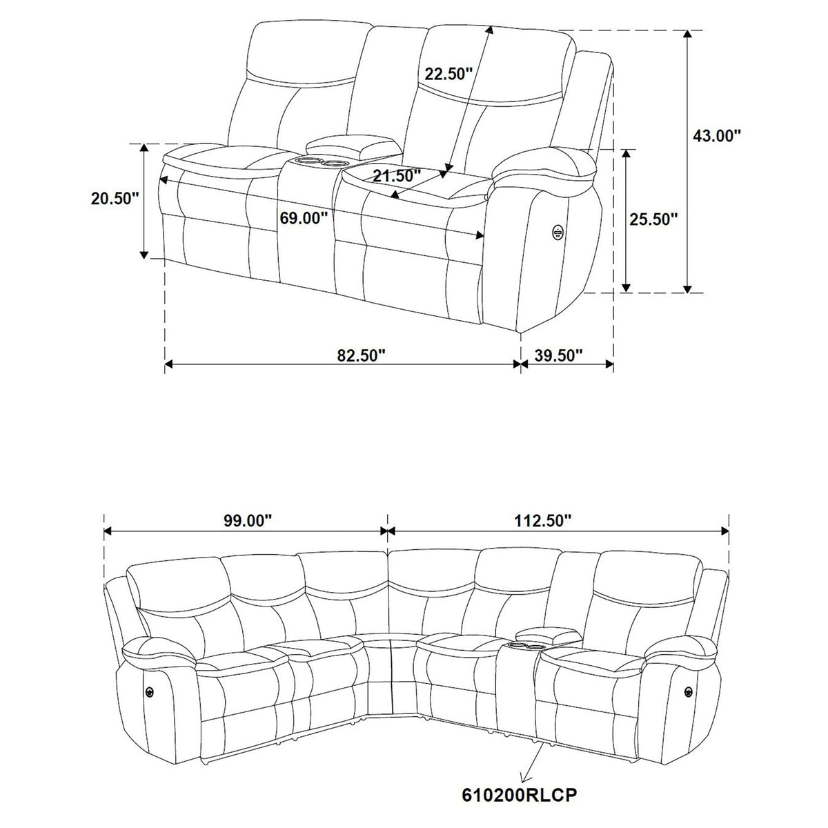 Salerno upholstered power reclining sectional sofa, dark gray by HouseOfZazla on Tampa Home & Garden Store