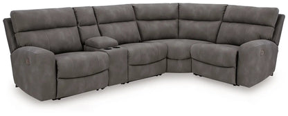 Next-Gen Durapella reclining sectional in gray fabric with center console cupholders by Unique Piece Furniture on Tampa Home & Garden Store