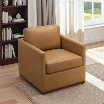 Darien Tan Leather Swivel Chair by HouseOfZazla tan leather upholstery modern accent on Tampa Home & Garden Store