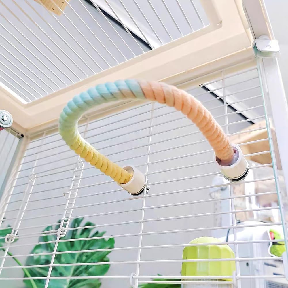 Gradient Colorful Bird Rope Perch for cages, bendable pastel teal peach rope with white mounting clamps on Tampa Home & Garden Store
