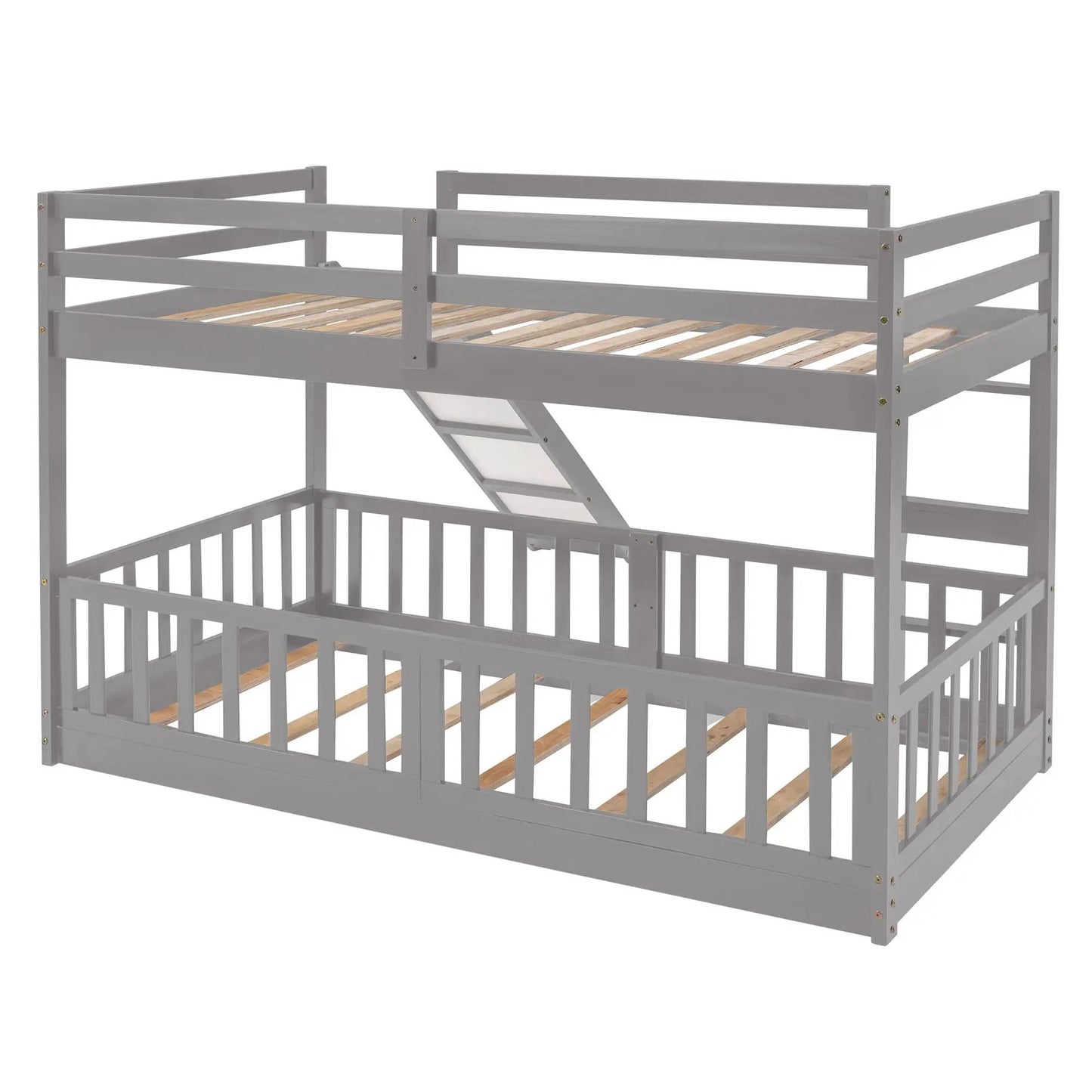 Unique Piece Furniture gray bunk bed frame with guard rails and angled ladder on Tampa Home & Garden Store