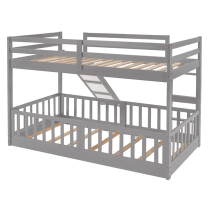 Unique Piece Furniture gray bunk bed frame with guard rails and angled ladder on Tampa Home & Garden Store