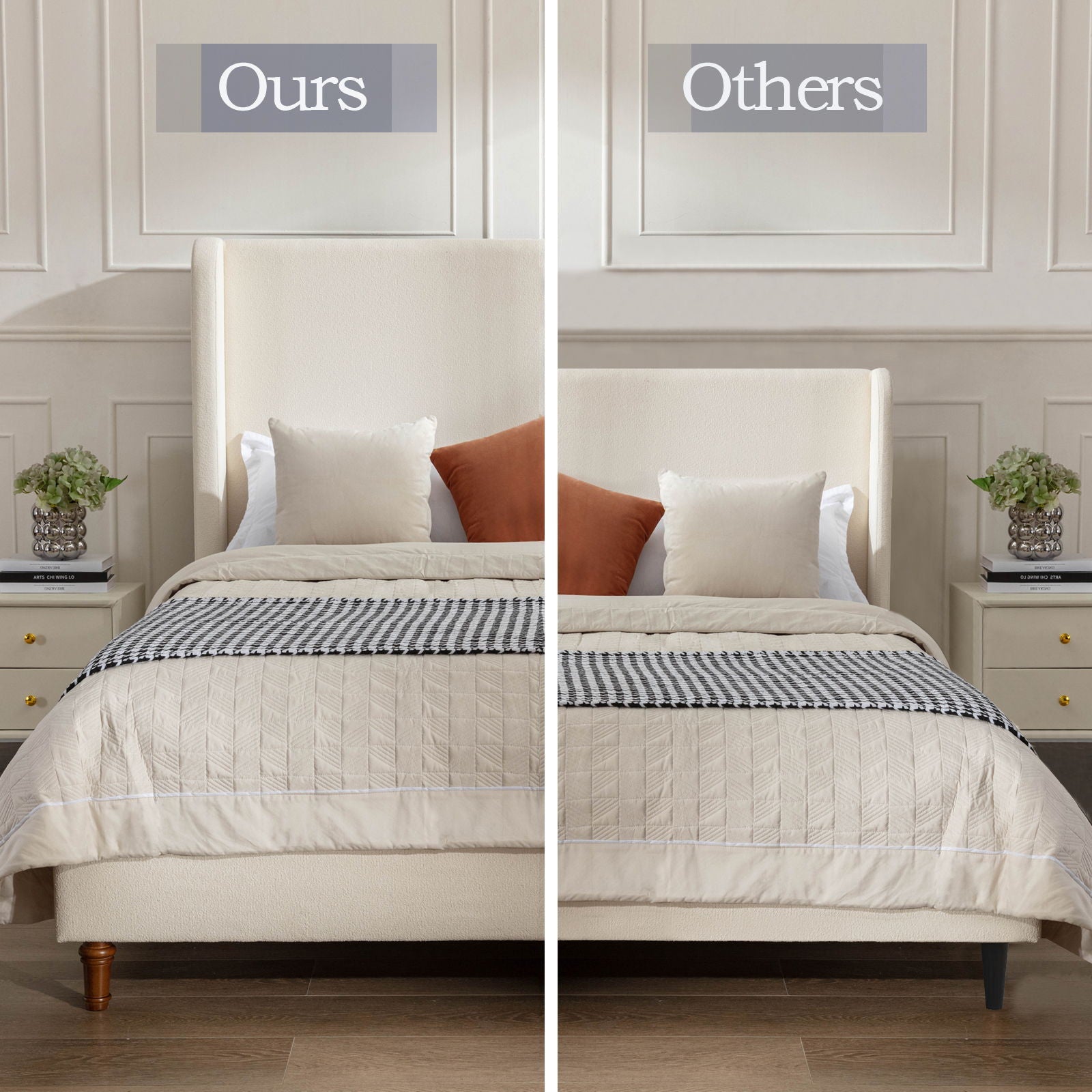 Harper Tall Headboard Upholstered Bed beige fabric by HouseOfZazla upholstered bed on Tampa Home & Garden Store