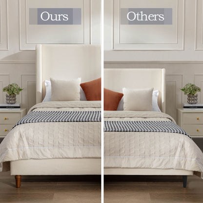 Harper Tall Headboard Upholstered Bed beige fabric by HouseOfZazla upholstered bed on Tampa Home & Garden Store