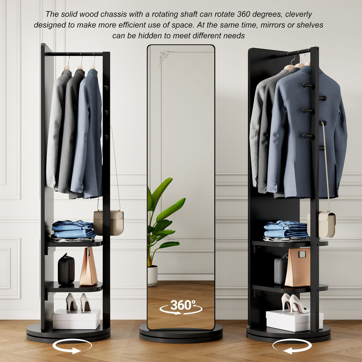 3-in-1 full clothing mirror with rotating design and black storage trunks HouseOfZazla on Tampa Home & Garden Store