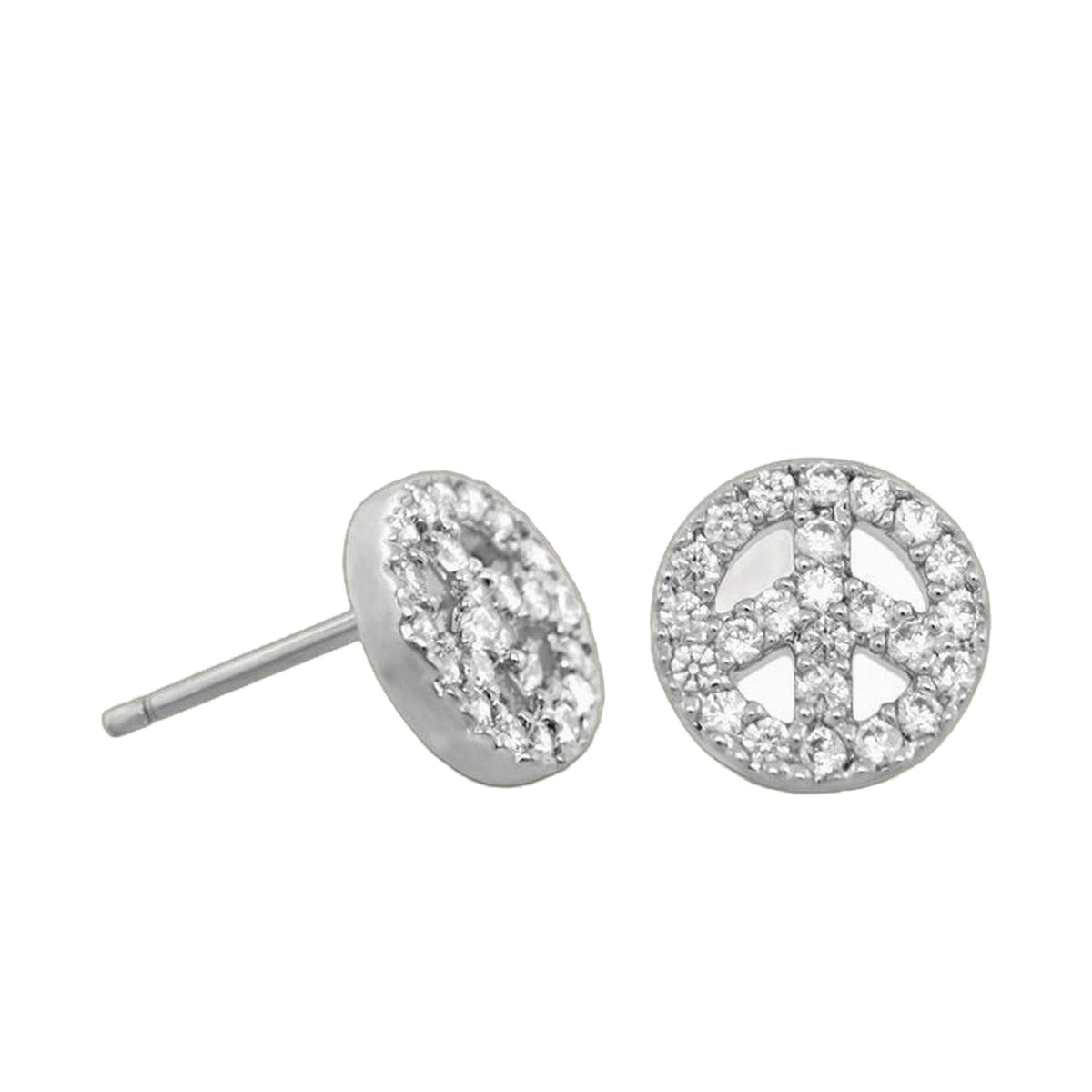 Girls Peace Sign Earrings pair by Lauren G Adams, silver-tone pavé crystal studs on Tampa Home & Garden Store