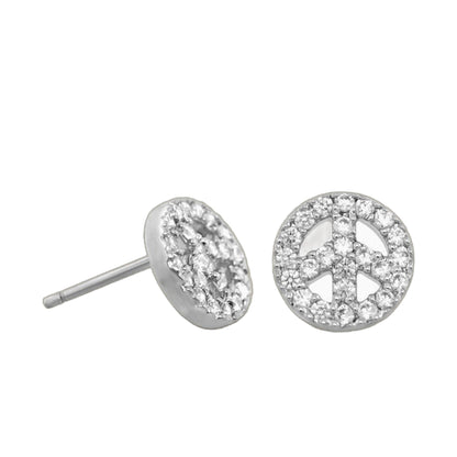 Girls Peace Sign Earrings pair by Lauren G Adams, silver-tone pavé crystal studs on Tampa Home & Garden Store