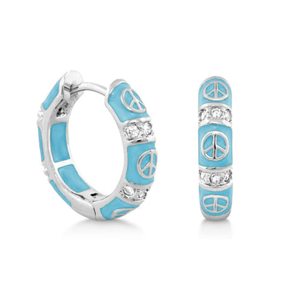Peaceful Kids Earrings pair in turquoise enamel with peace sign charms by Lauren G Adams on Tampa Home & Garden Store