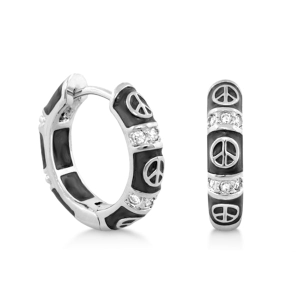 Peaceful Kids Earring set 2-piece by Lauren G Adams; black enamel hoops with peace signs on Tampa Home & Garden Store