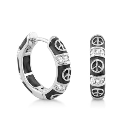 Peaceful Kids Earring set 2-piece by Lauren G Adams; black enamel hoops with peace signs on Tampa Home & Garden Store