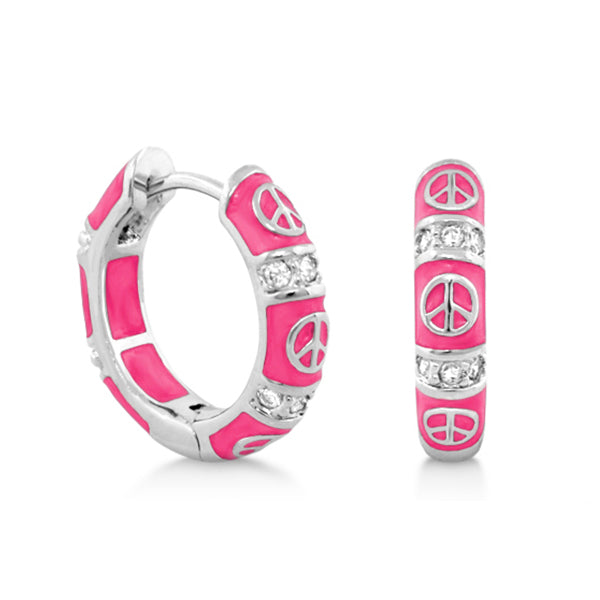 Peaceful Kids Earring set Lauren G Adams, pink enamel hoop with peace sign and crystals on Tampa Home & Garden Store