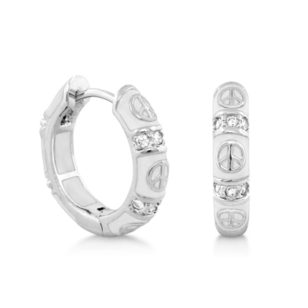 Peaceful Kids Earring by Lauren G Adams, silver hoops with peace sign charms and crystals on Tampa Home & Garden Store