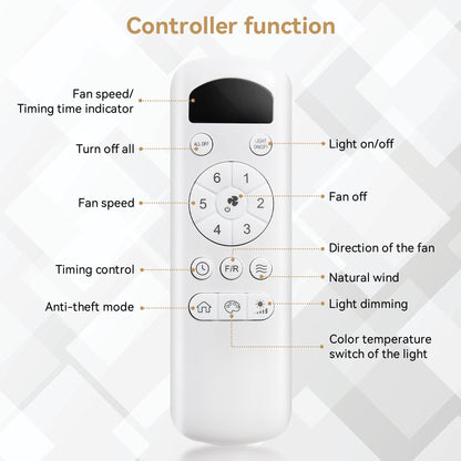 White ceiling fan remote with 1–6 speed dial, light on/off, timing and mode buttons HouseOfZazla on Tampa Home & Garden Store