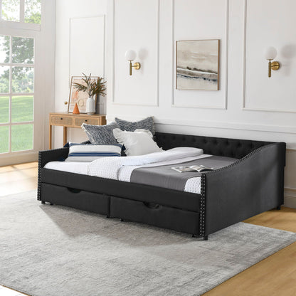 Upholstered Tufted Daybed with Storage Drawers