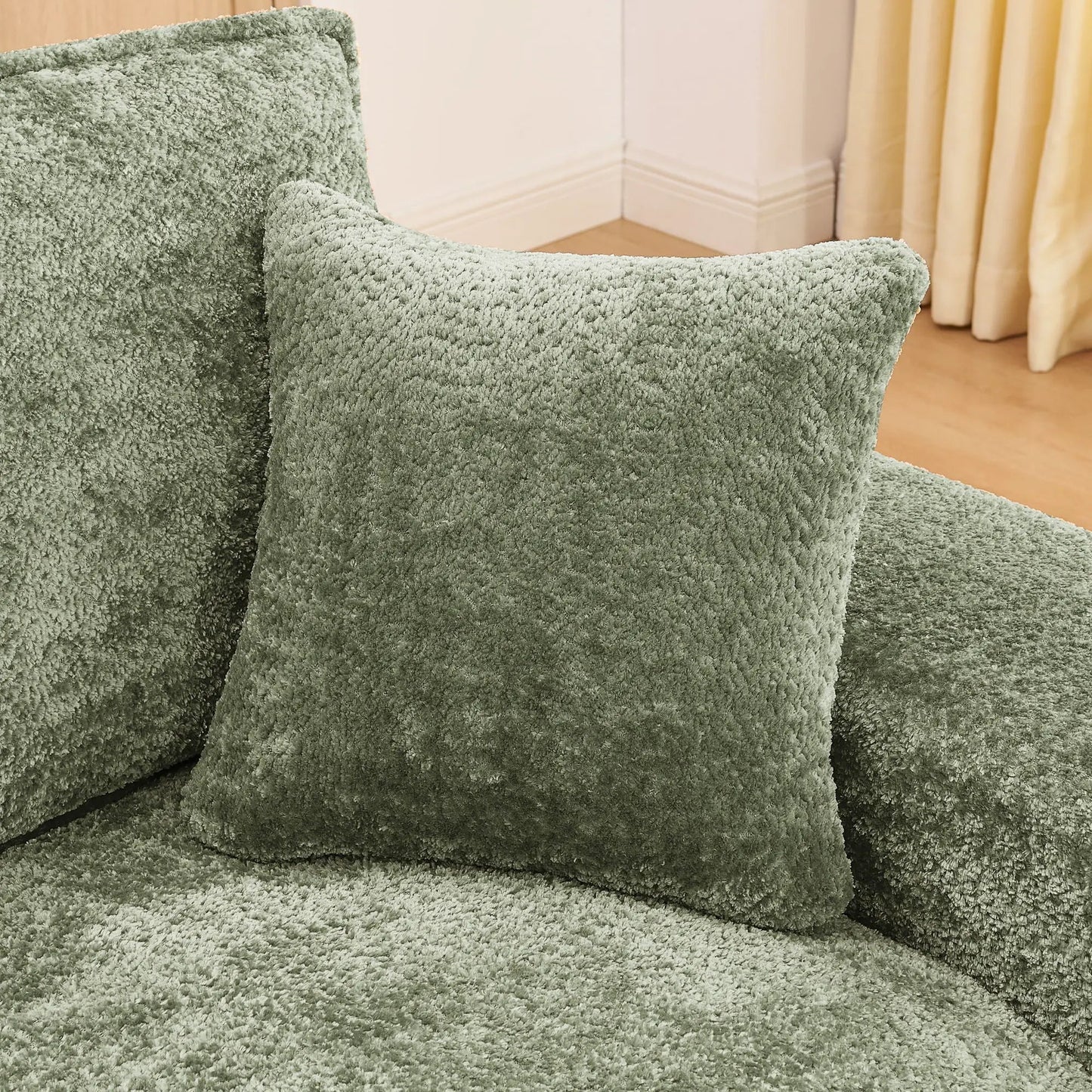 Sectional sofa with moveable ottoman in sage green boucle fabric, 3-piece living room set on Tampa Home & Garden Store