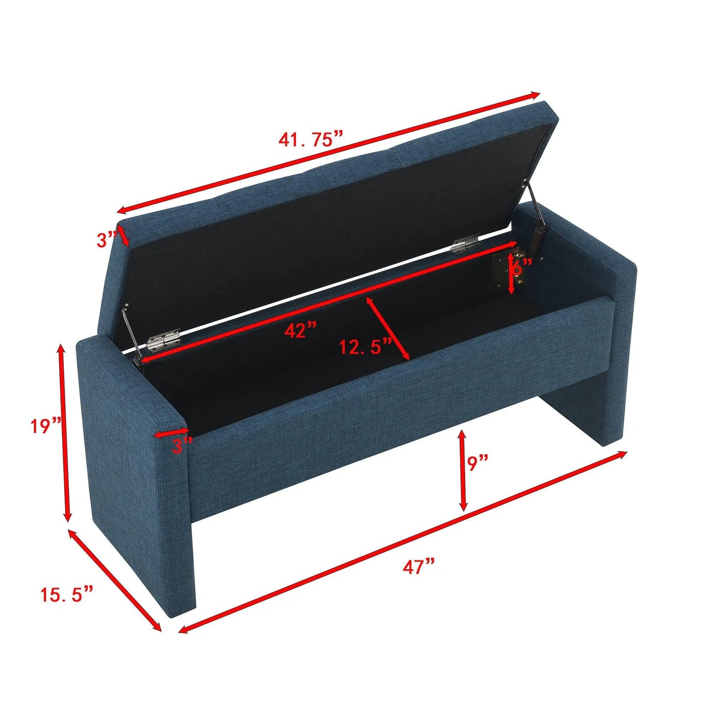 Modern blue upholstered large bed end storage bench with hinged lid by Unique Piece Furniture on Tampa Home & Garden Store