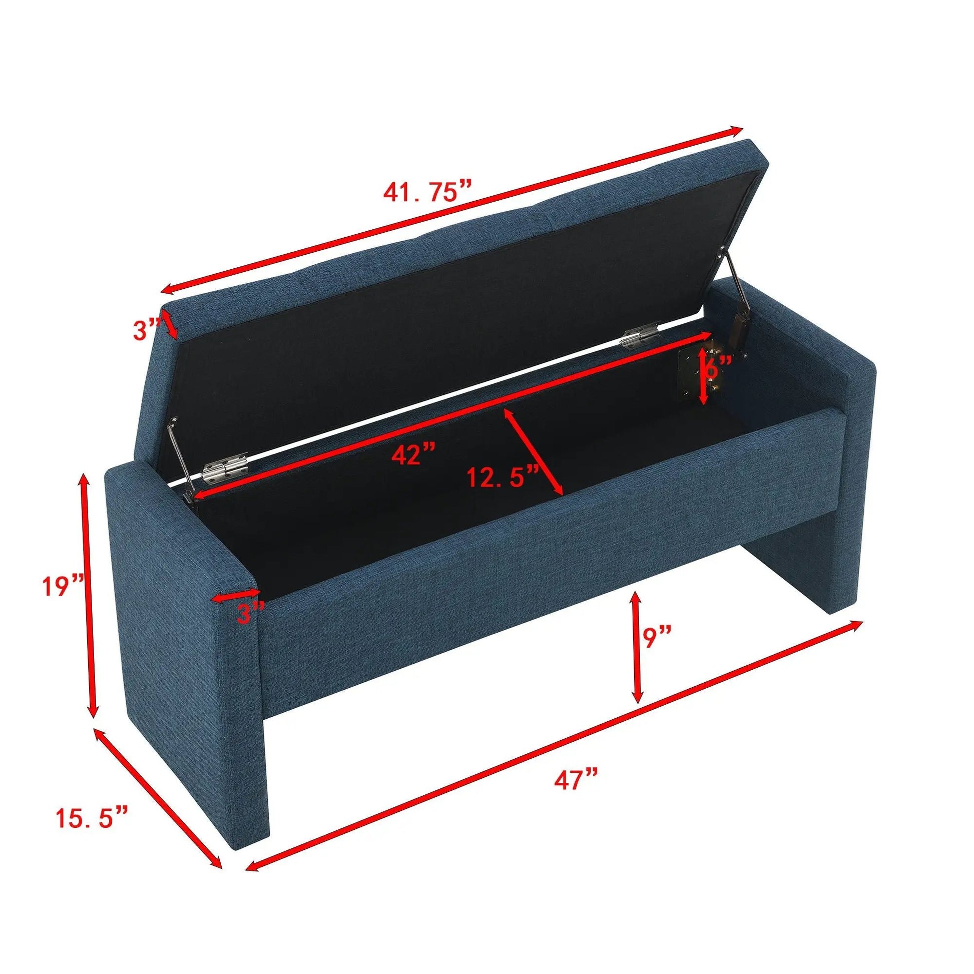 Modern blue upholstered large bed end storage bench with hinged lid by Unique Piece Furniture on Tampa Home & Garden Store