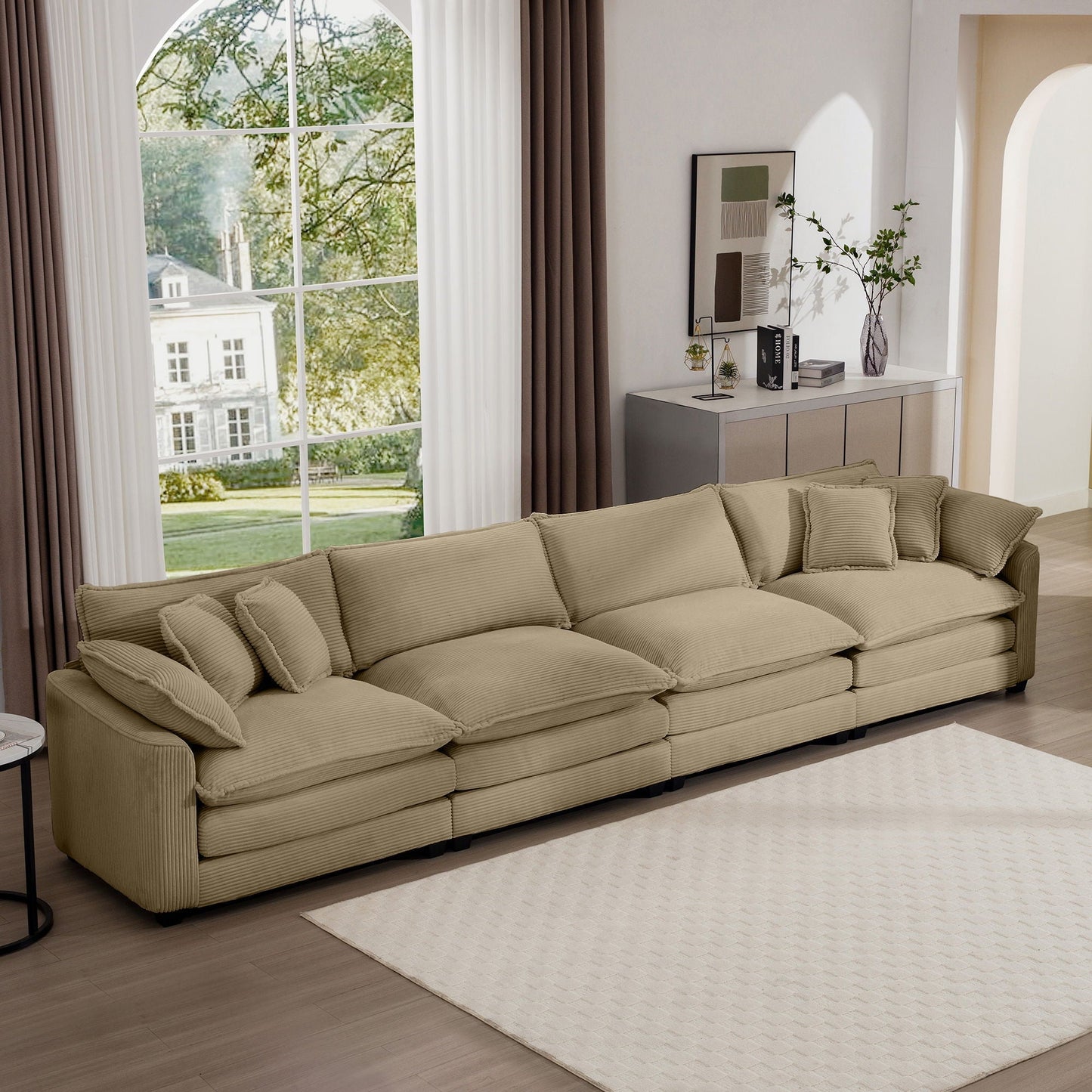 Modern Four Seater Fabric Sofa And Pillows