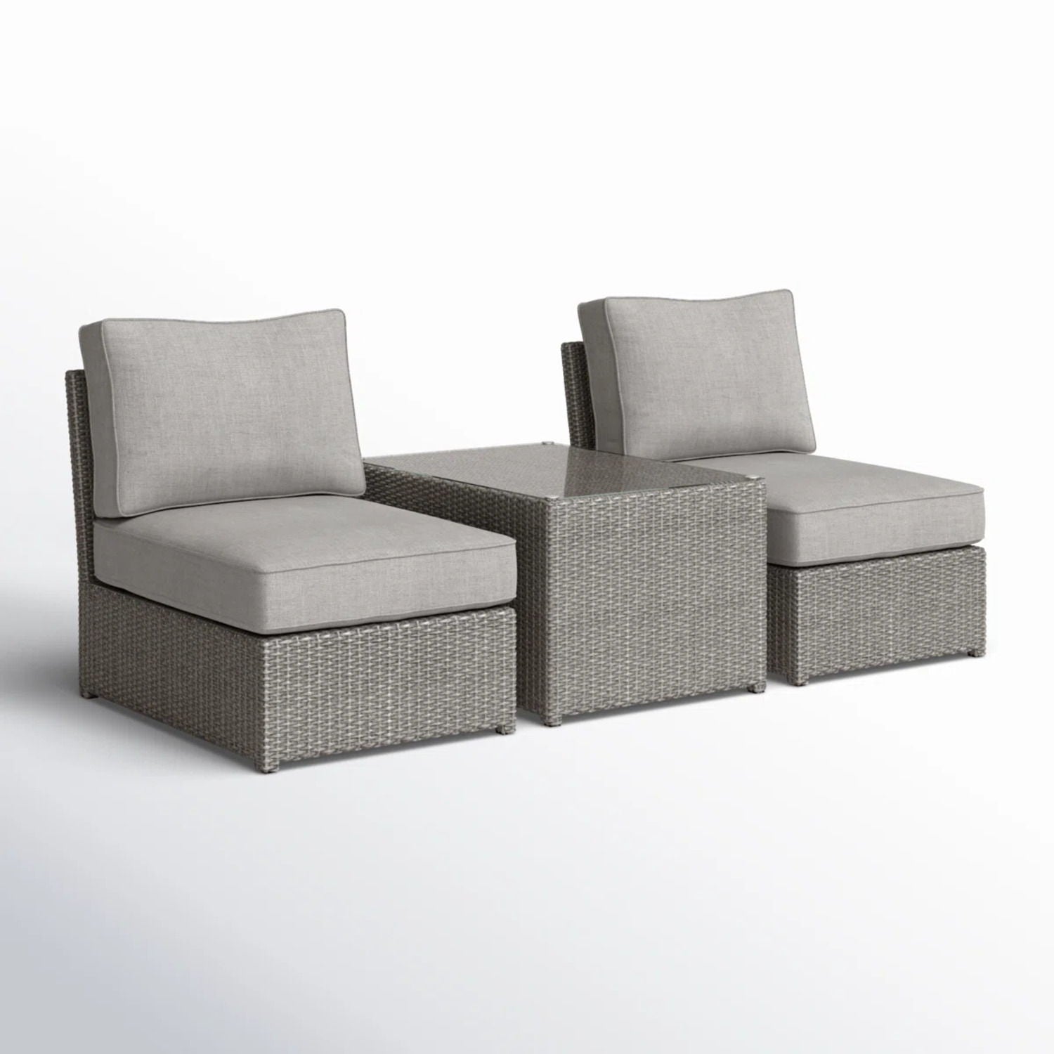 Modern Wicker Outdoor Seating Set with Cushions, 3-piece grey wicker by HouseOfZazla on Tampa Home & Garden Store