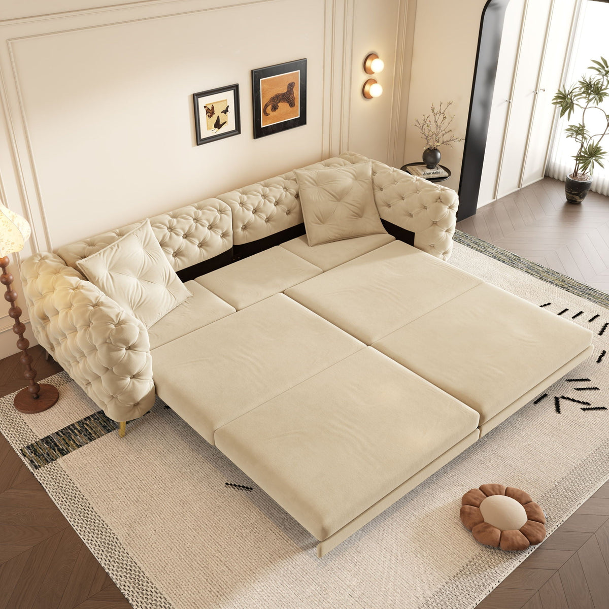 3 In 1 Convertible Sleeper Sofa Apricot 4 seater with movable ottoman by HouseOfZazla on Tampa Home & Garden Store