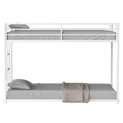 Adam - Metal Bunk Bed white steel frame with top/bottom twin beds, grey bedding HouseOfZazla on Tampa Home & Garden Store