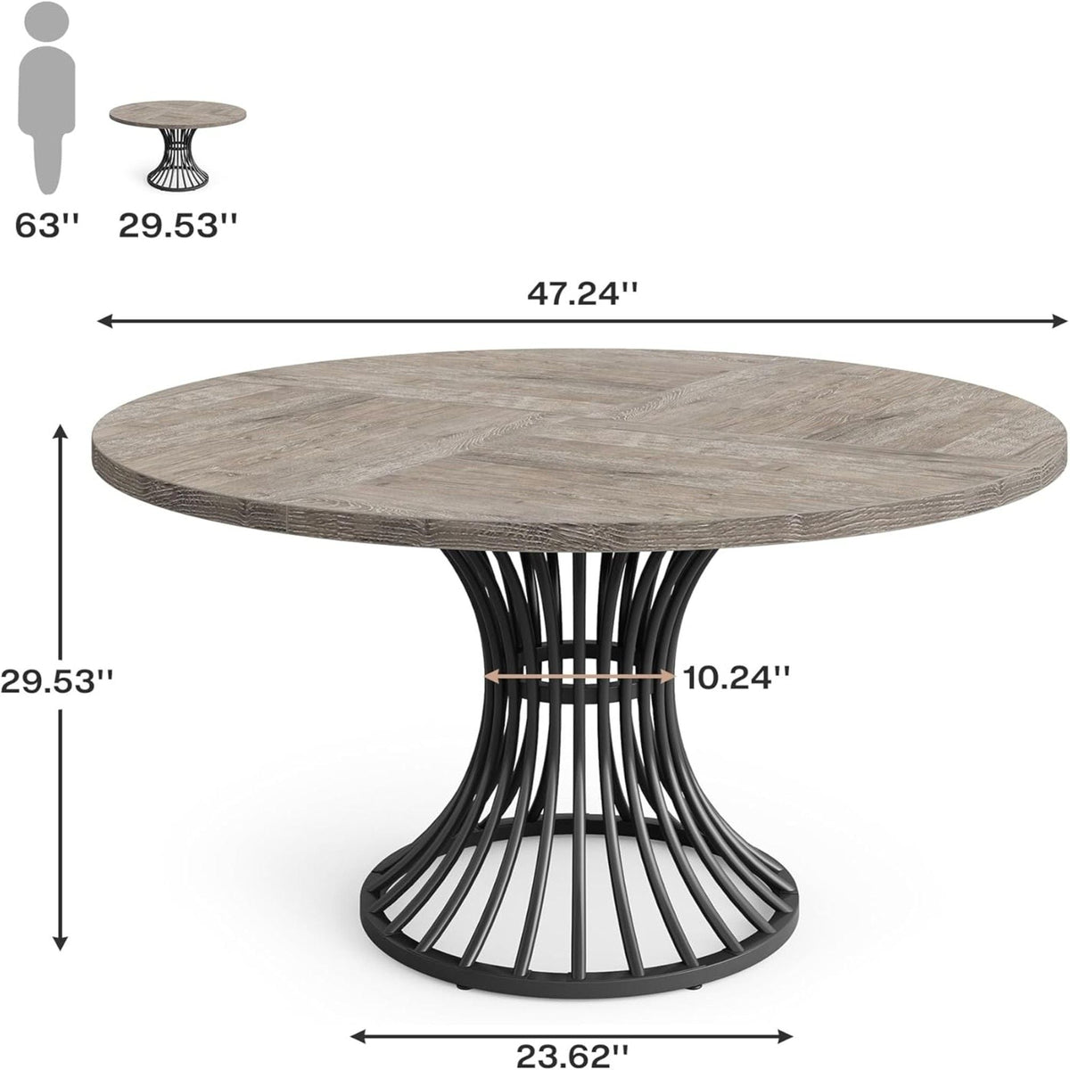 Round dining table for 4–6 with sculpted black metal base and gray top by HouseOfZazla on Tampa Home & Garden Store