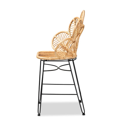 GigaTech Counter Stool wicker rattan back, tan seat, black metal base by HouseOfZazla on Tampa Home & Garden Store