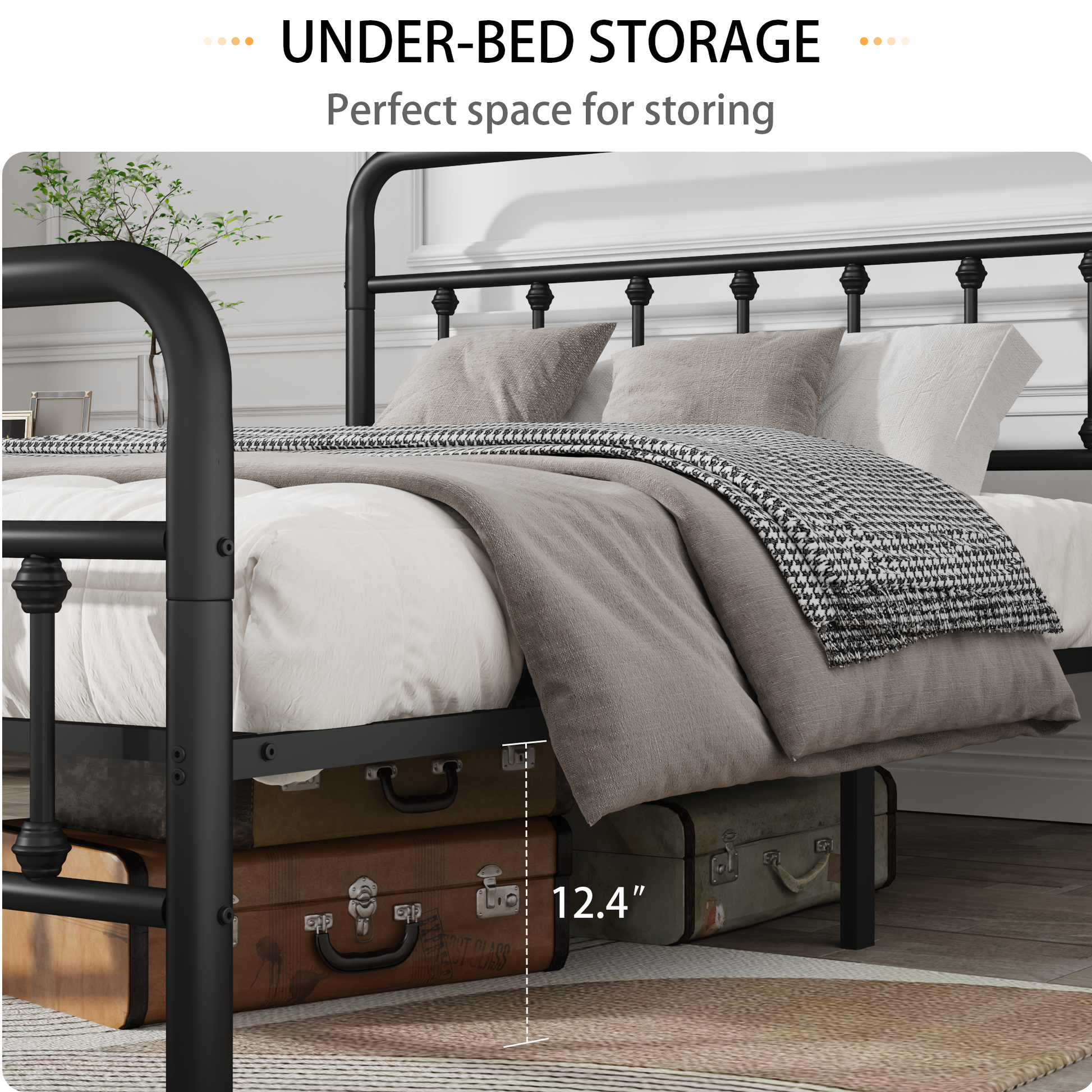 Metal full-size bed frame with headboard and under-bed storage in black HouseOfZazla on Tampa Home & Garden Store