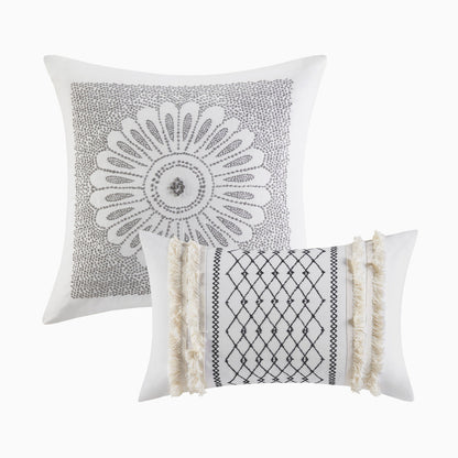 Cotton Printed Duvet Cover Set with Chenille shown with two white and gray pillows HouseOfZazla on Tampa Home & Garden Store