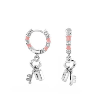 Lock and Key earrings by Lauren G Adams, Girl's Collection, silver hoops with pink enamel on Tampa Home & Garden Store