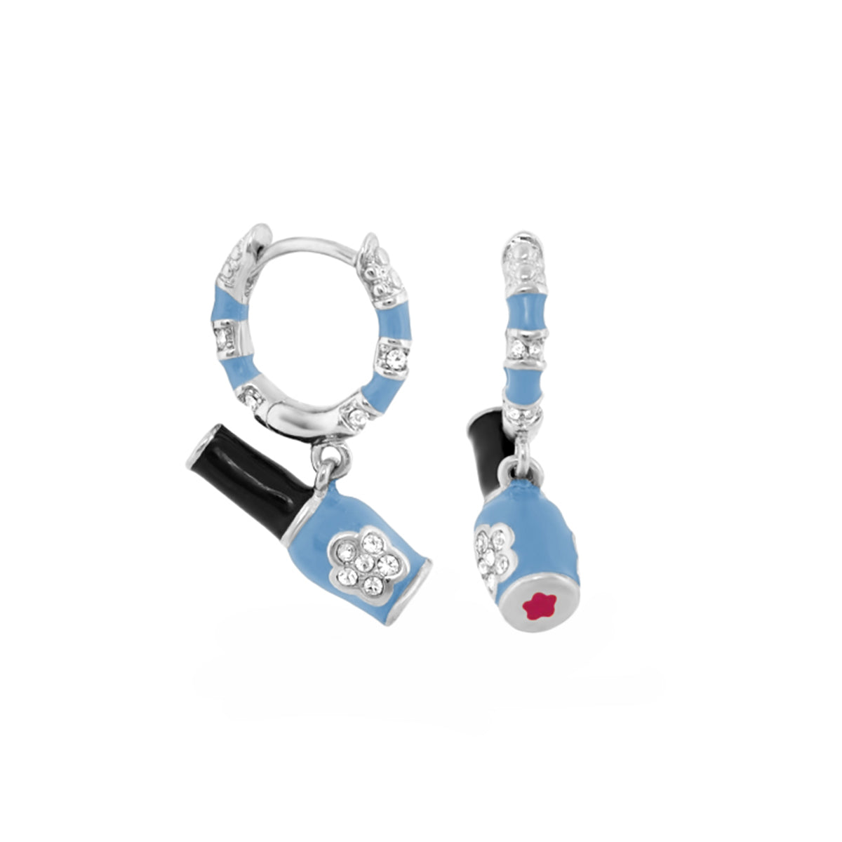 Girl's Huggie Earrings by Lauren G Adams, hoops with blue enamel and crystal accents on Tampa Home & Garden Store