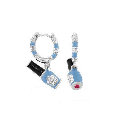 Girl's Huggie Earrings by Lauren G Adams, hoops with blue enamel and crystal accents on Tampa Home & Garden Store
